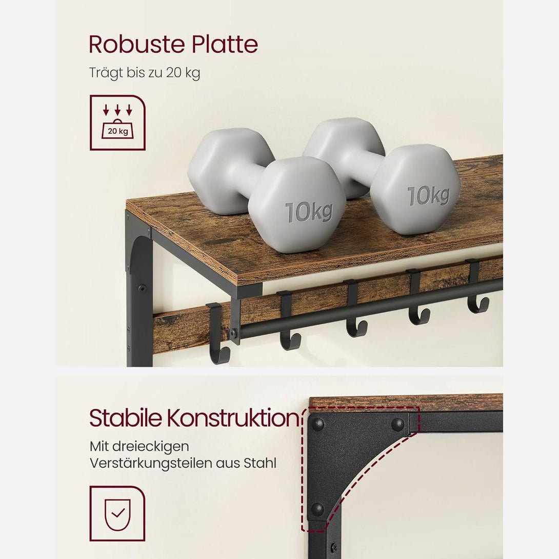 Stensko stojalo za oblačila, odstranljivimi obešalniki, rustikalno rjava in črna | VASAGLE-Vasdom.si