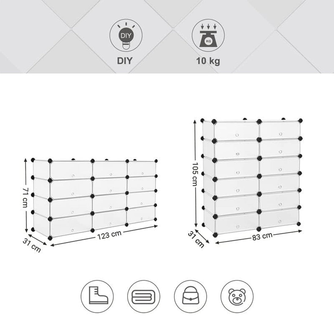 Stojalo za čevlje, plastična škatla za čevlje, z 12 predelki, bela | SONGMICS-Vasdom.si