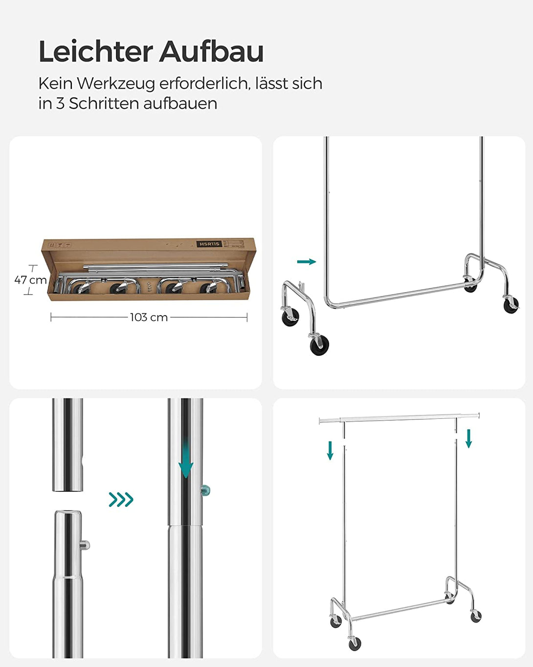 Stojalo za oblačila na kolesih, največja obremenitev 130 kg, | SONGMICS-Vasdom.si