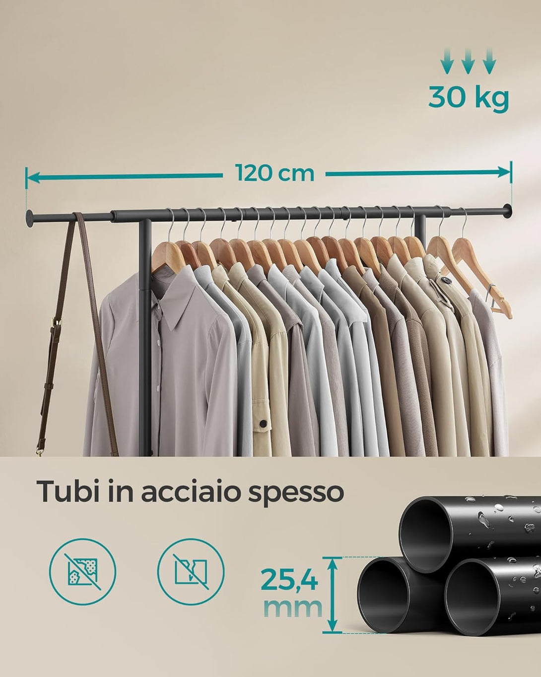 Stojalo za oblačila s kolesi, 40 x (83-120) x 156 cm, črna | SONGMICS-Vasdom.si