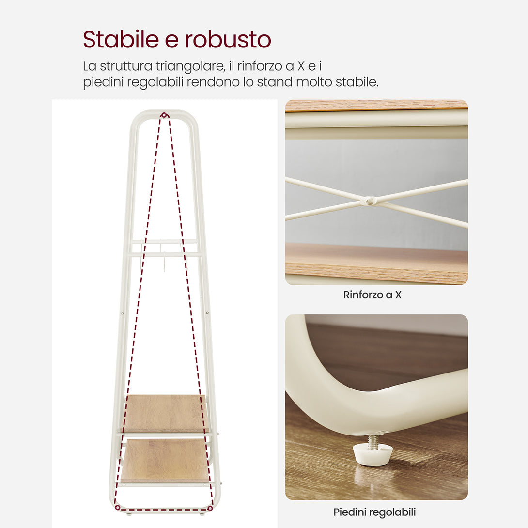 Stojalo za oblačila z 2 policama, 45 x 100 x 160 cm, hrast in kremno bela | VASAGLE-Vasdom.si