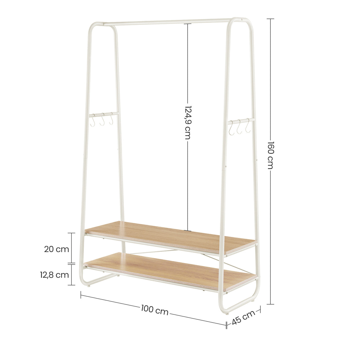 Stojalo za oblačila z 2 policama, 45 x 100 x 160 cm, hrast in kremno bela | VASAGLE-Vasdom.si