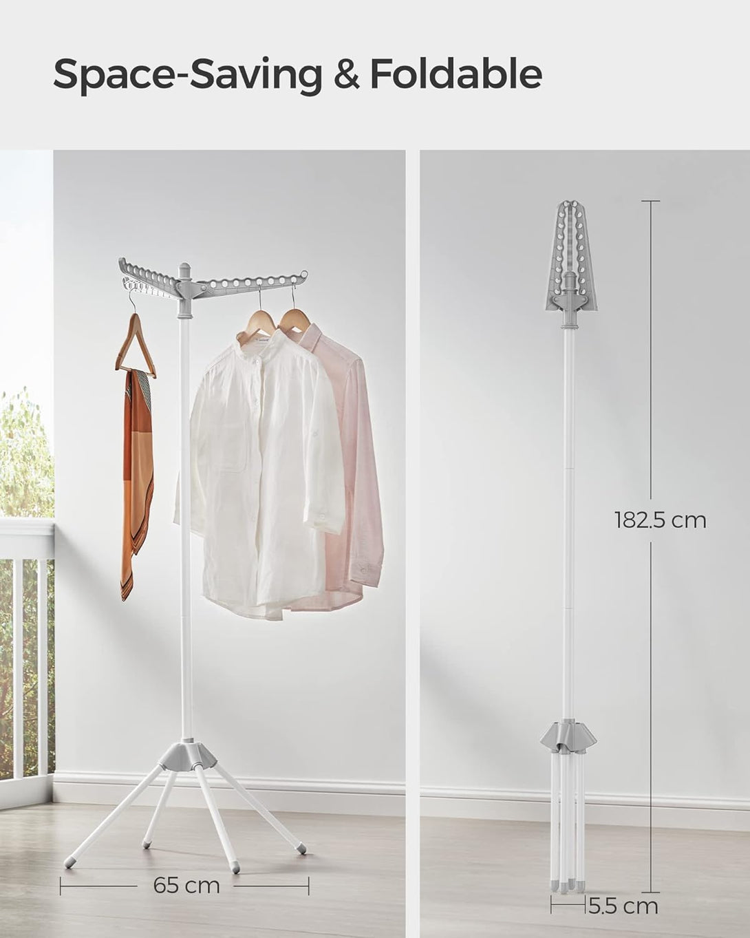 Stojalo za sušenje perila višine 150 cm, sivo-belo | SONGMICS-Vasdom.si