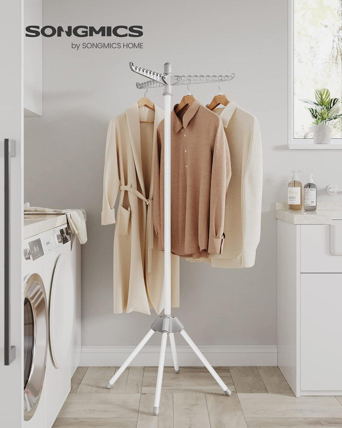 Stojalo za sušenje perila višine 150 cm, sivo-belo | SONGMICS-Vasdom.si