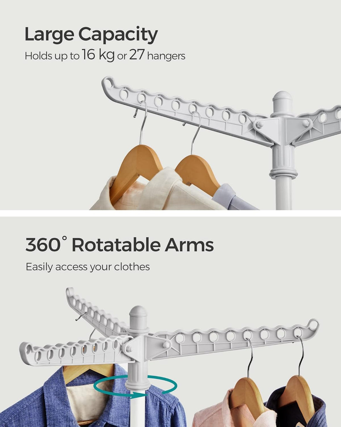 Stojalo za sušenje perila višine 150 cm, sivo-belo | SONGMICS-Vasdom.si