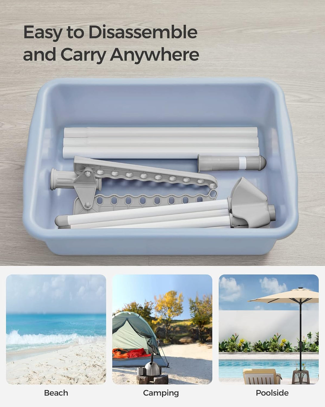 Stojalo za sušenje perila višine 150 cm, sivo-belo | SONGMICS-Vasdom.si