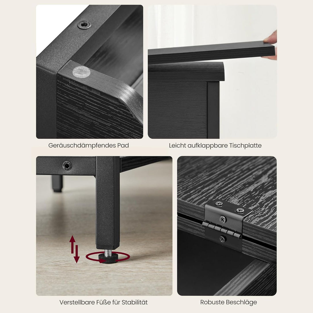 Stranska mizica, nočna omarica z USB vhodi, črna | VASAGLE-Vasdom.si