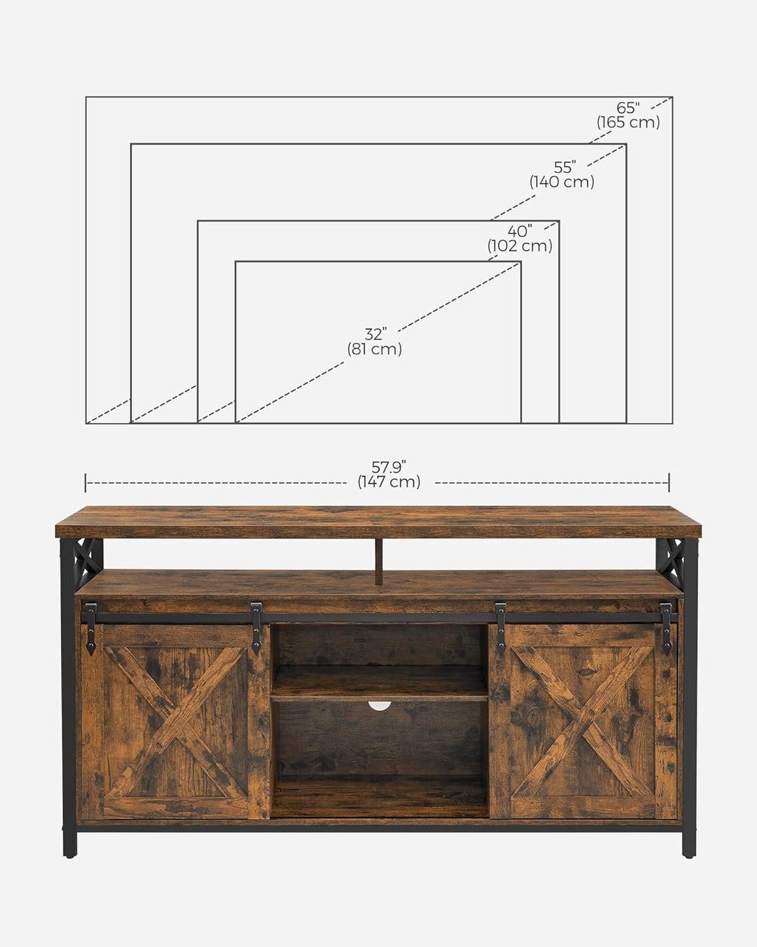 TV miza z nastavljivimi policami, 40 x 147 x 76 cm, rustikalna rjava in črna | VASAGLE-Vasdom.si