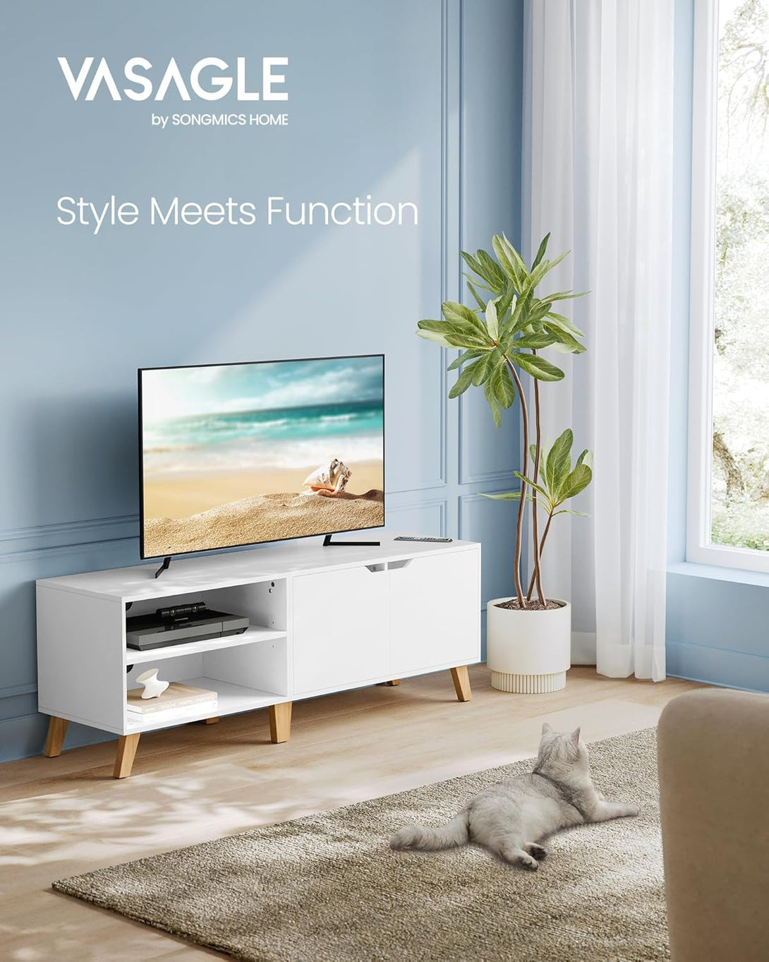 TV omarica z 2 vrati, 40 x 140 x 50 cm, bela | VASAGLE-Vasdom.si