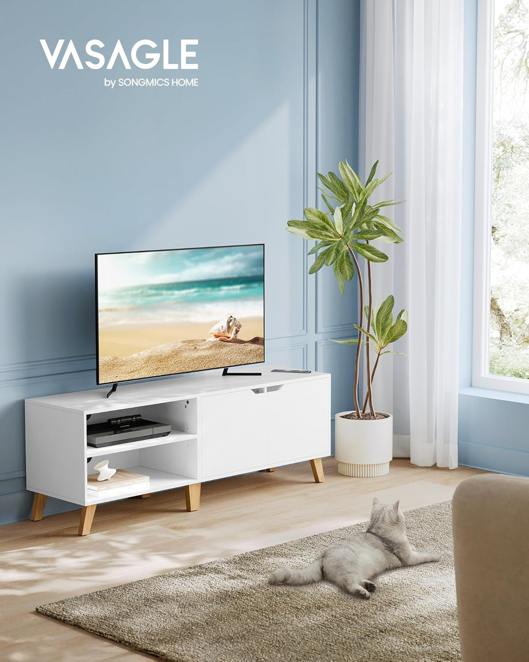 TV omarica z 2 vrati, 40 x 140 x 50 cm, bela | VASAGLE-Vasdom.si