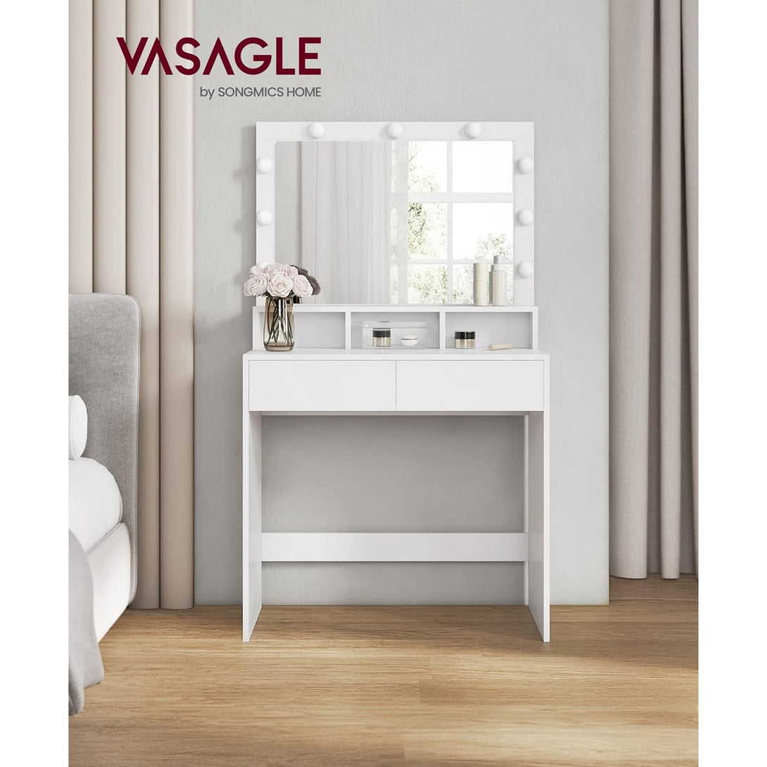 Toaletna miza, miza z 9 LED žarnicami, bela | VASAGLE-Vasdom.si
