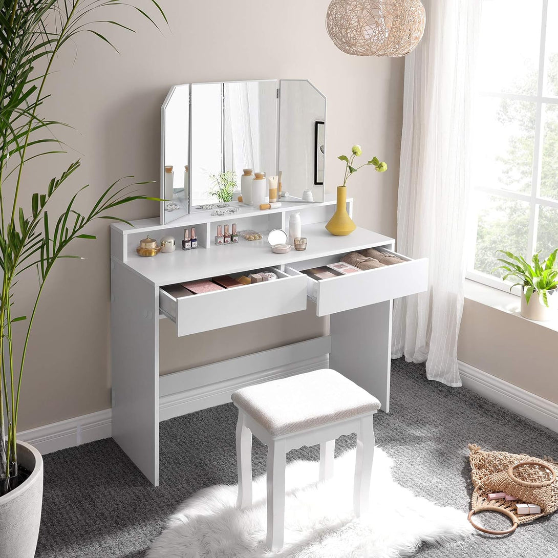 Toaletna miza z ogledalom, moderna miza za ličenje, bela | VASAGLE-Vasdom.si