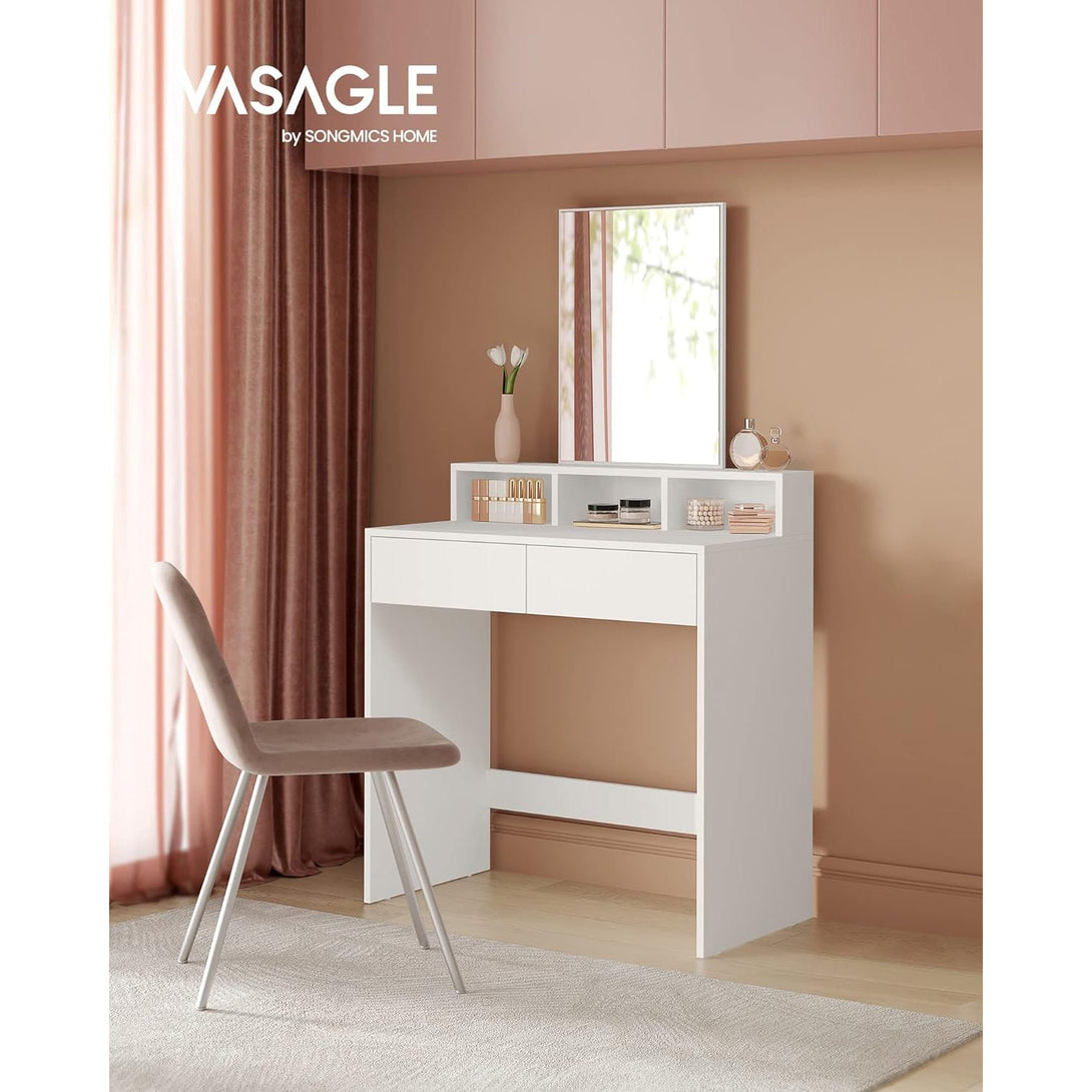 Toaletna miza z velikim ogledalom, 2 predala, sodobna kozmetična miza, bela | VASAGLE-Vasdom.si