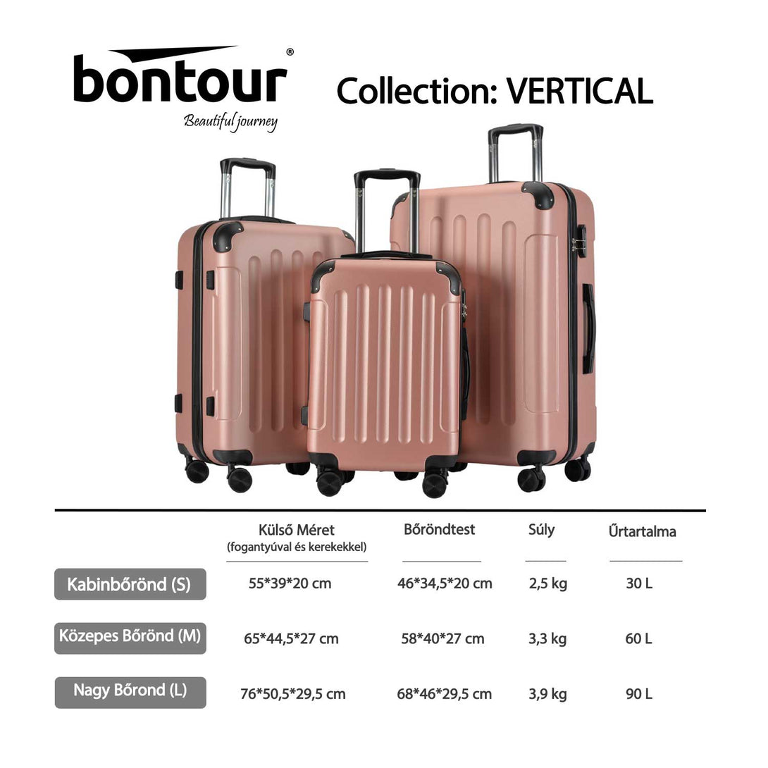 "VERTICAL" veliki kovček s 4 kolesi, L velikost 76x50x29 cm, RoseGold | BONTOUR-Vasdom.si