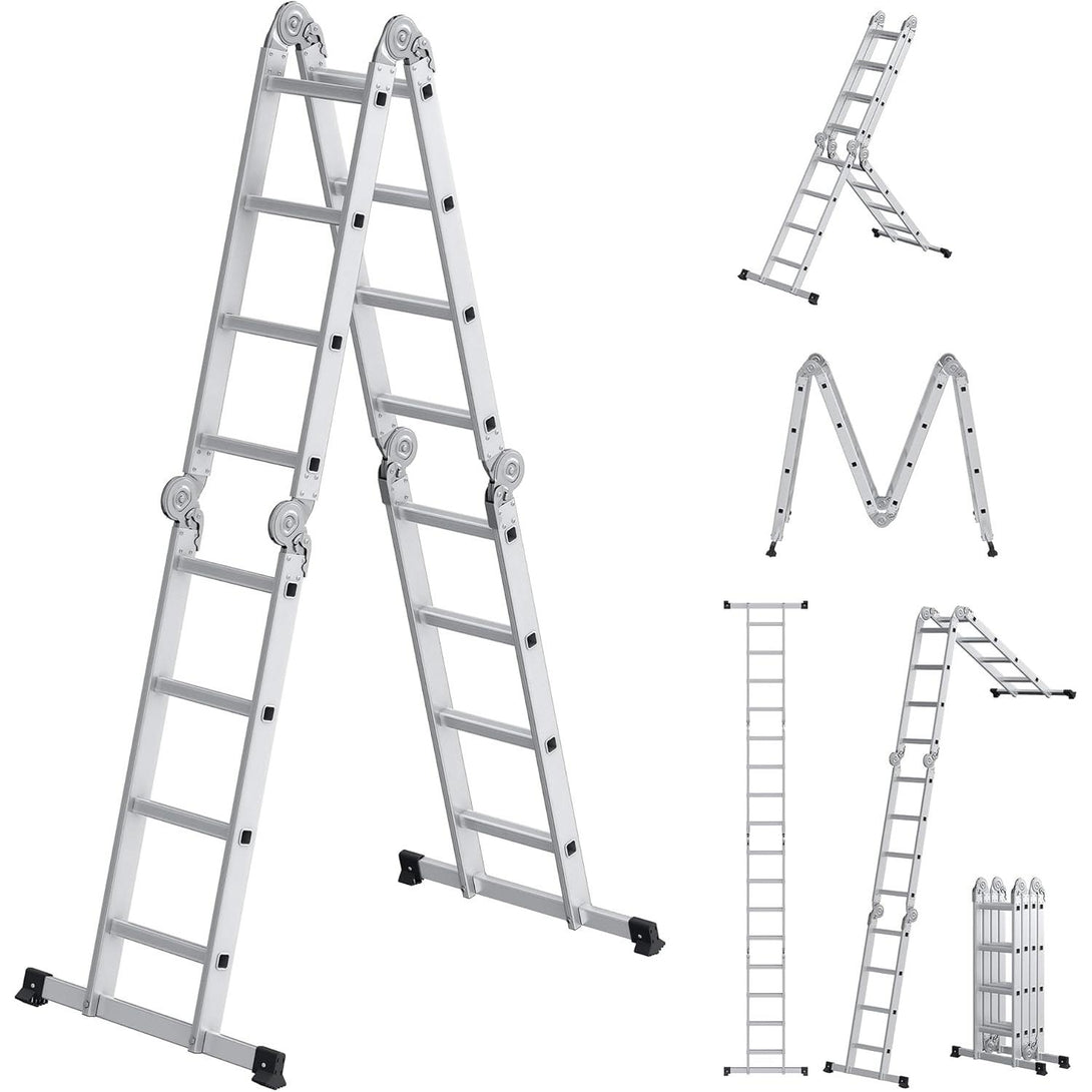 Večnamenska zložljiva lestev, 6 v 1, dolžina 430 cm, srebrna | SONGMICS-Vasdom.si