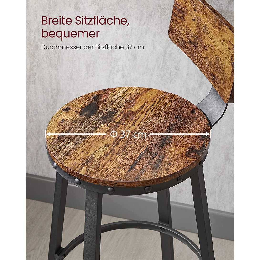 Visok barski stol z naslonjalom, višina sedišča 73,2 cm, komplet 2 | VASAGLE-Vasdom.si