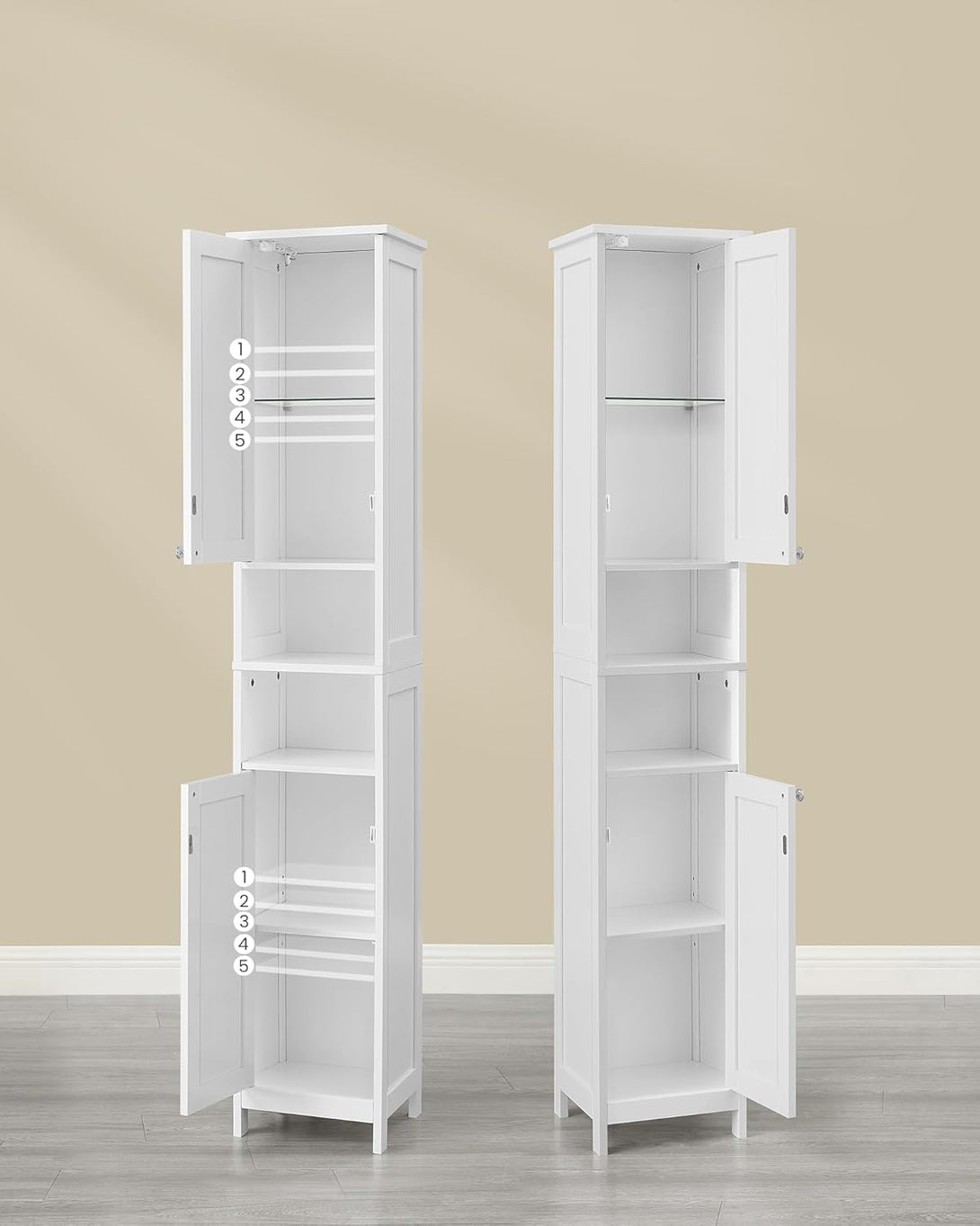 Visoka, ozka kopalniška omarica, 30×30×170 cm, bela | VASAGLE-Vasdom.si