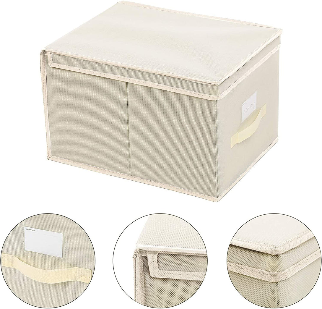 Zložljiva škatla za shranjevanje 3 kos, škatla z držali za etikete, bež | SONGMICS-Vasdom.si
