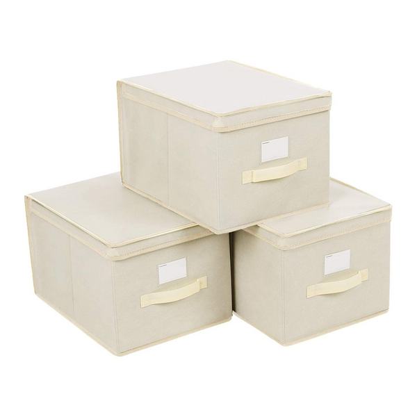 Zložljiva škatla za shranjevanje 3 kos, škatla z držali za etikete, bež | SONGMICS-Vasdom.si