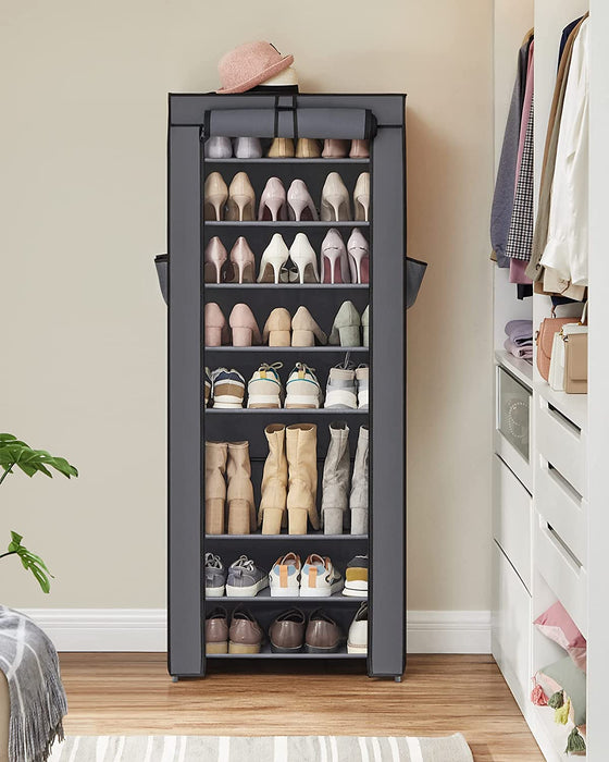 10-nivojska omarica za čevlje, za do 27 parov čevljev, 58 x 28 x 160 cm siva | SONGMICS-Vasdom.si