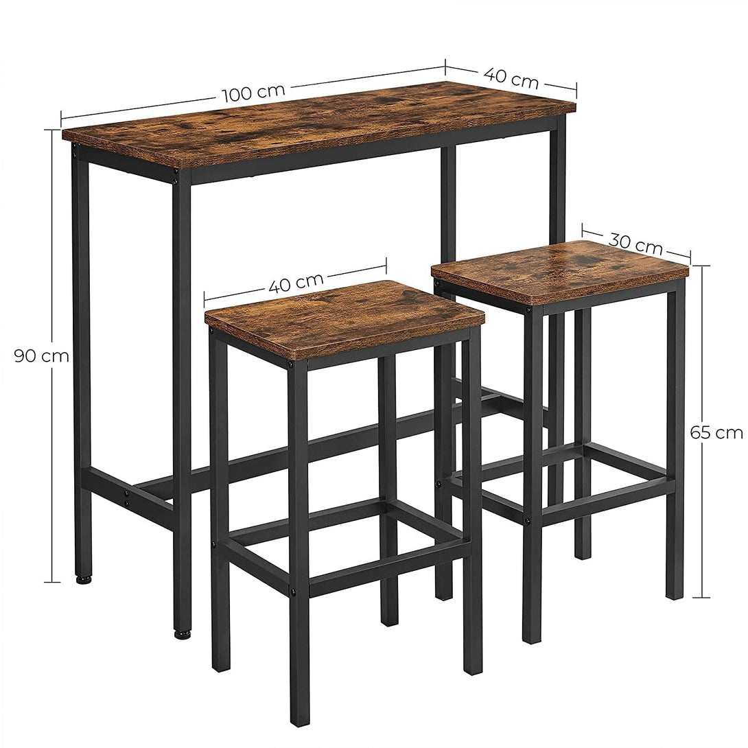Barska miza z 2 barskima stoloma, 100 x 90 x 40 cm, rustikalno rjava | VASAGLE-Vasdom.si