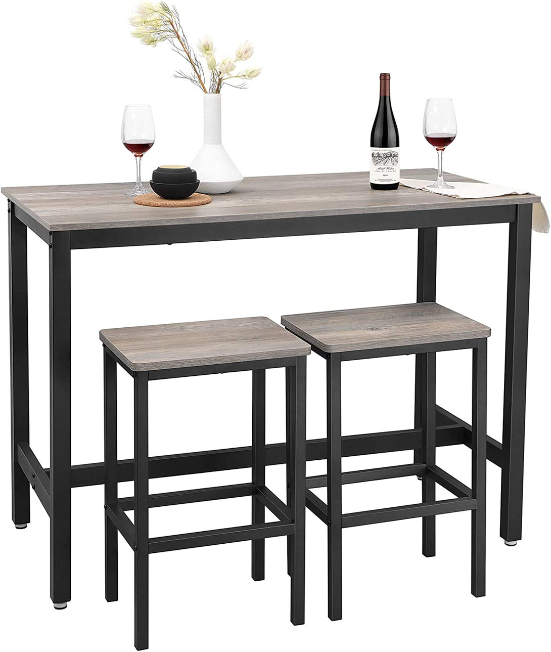 Barska miza z 2 barskima stoloma, 120 x 90 x 60 cm, siva in črna | VASAGLE-Vasdom.si