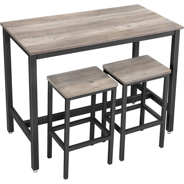 Barska miza z 2 barskima stoloma, 120 x 90 x 60 cm, siva in črna | VASAGLE-Vasdom.si