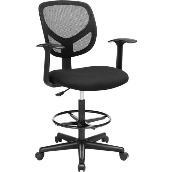Ergonomski pisarniški stol z naslonjali za roke, višina sedišča 55-75 cm, Črn | SONGMICS-Vasdom.si