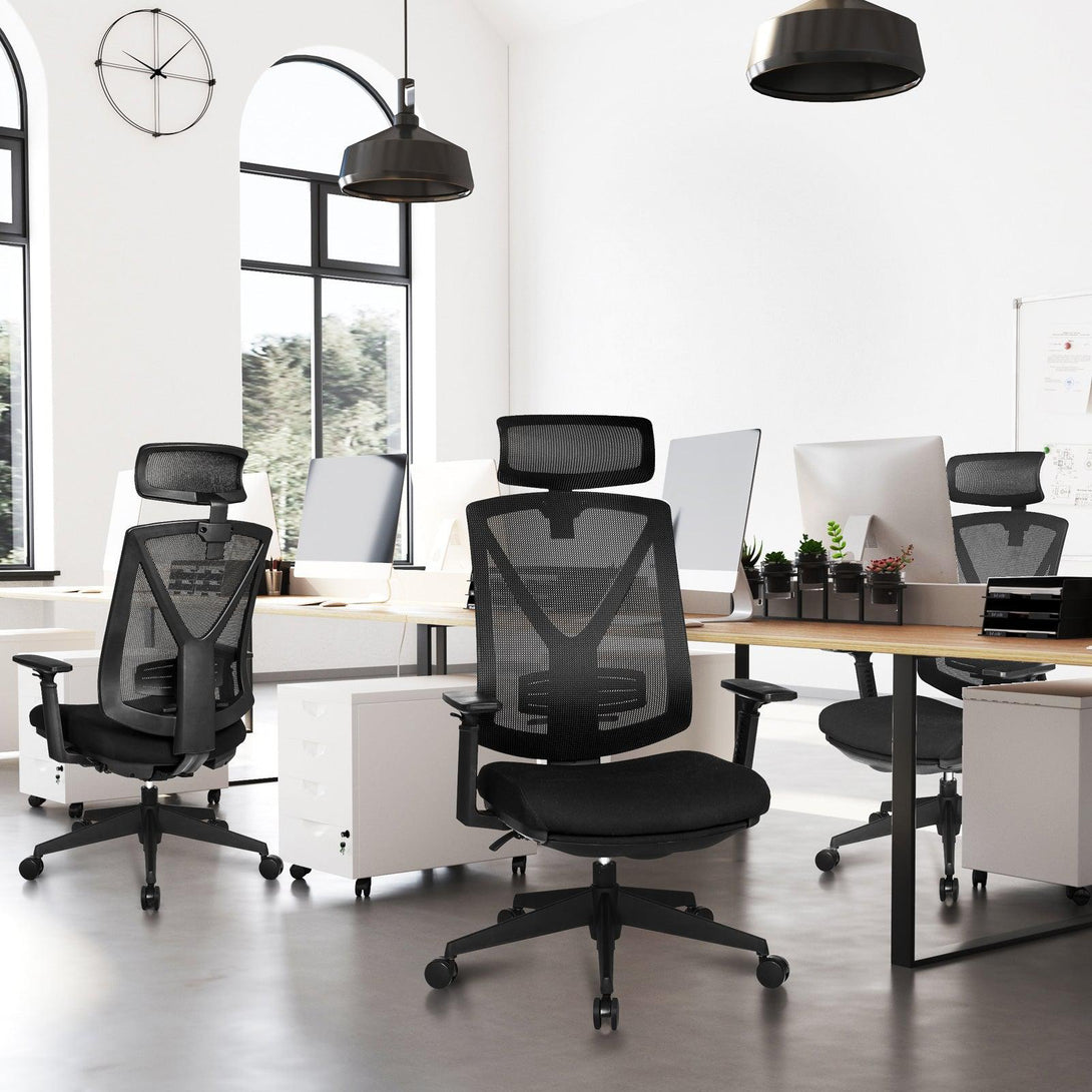 Ergonomski pisarniški stol z oporo za noge, največja obremenitev 150 kg, črn | SONGMICS-Vasdom.si