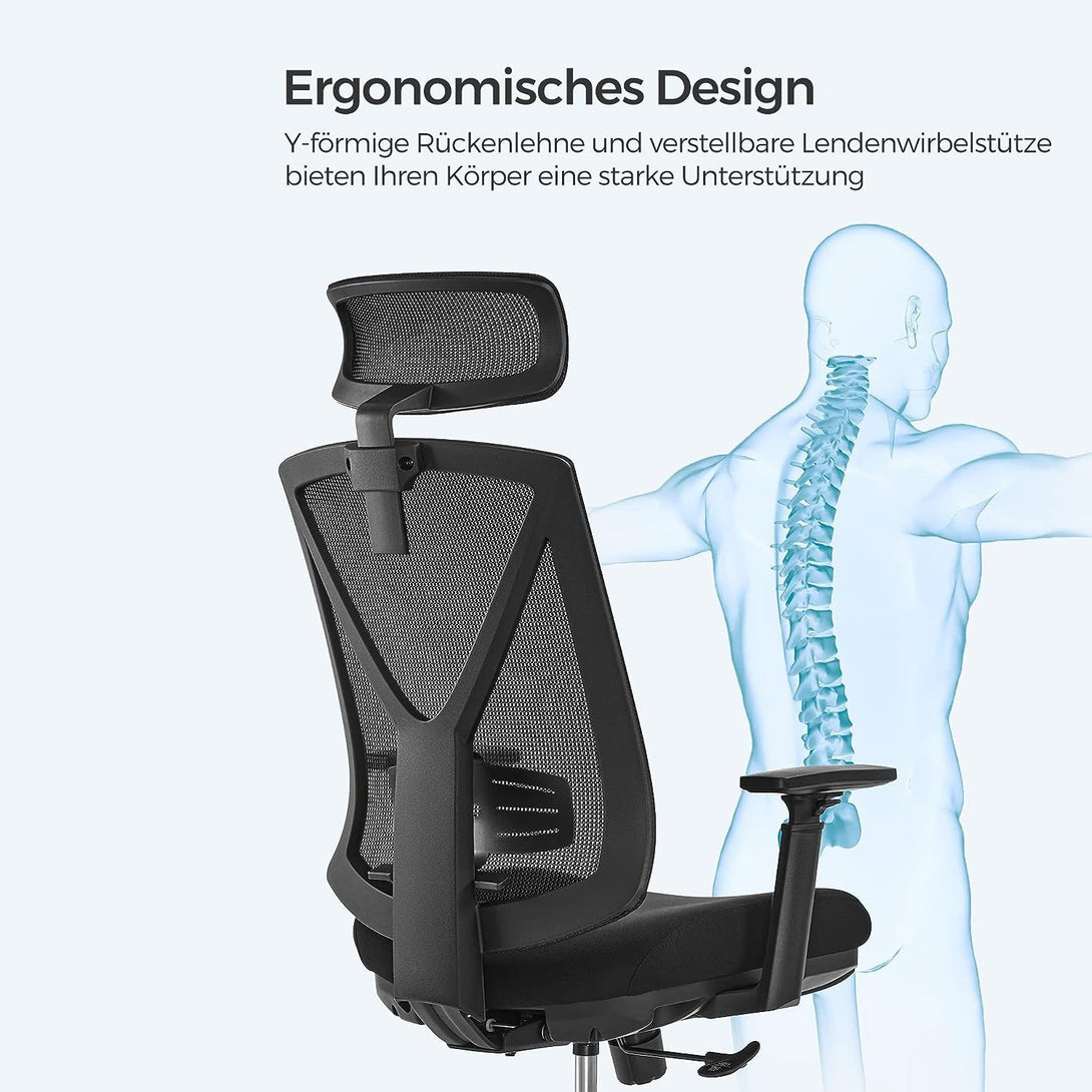 Ergonomski pisarniški stol z oporo za noge, največja obremenitev 150 kg, črn | SONGMICS-Vasdom.si