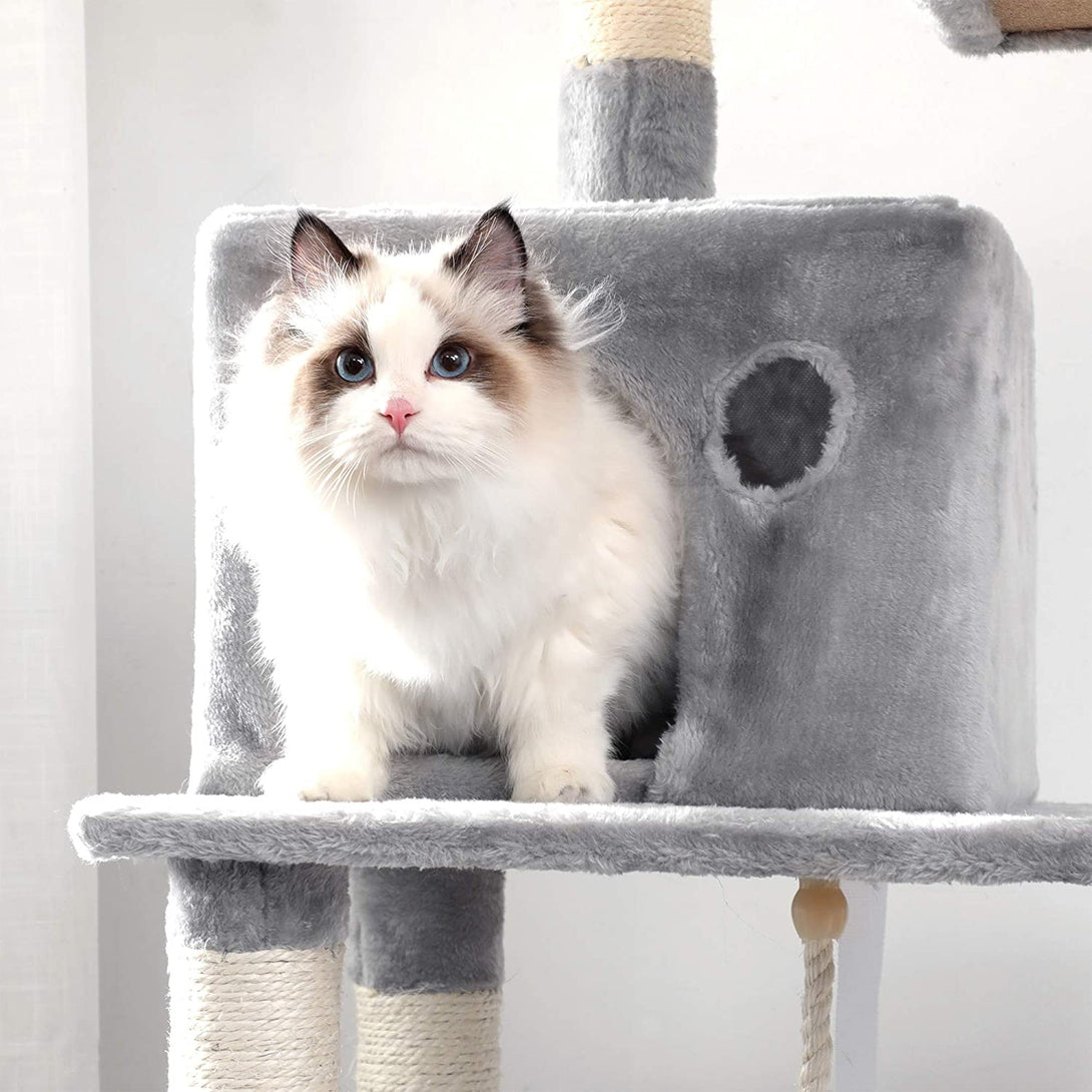 FEANDREA Hlevsko plezalo za mačke z votlino, 143 cm, svetlo sivo | SONGMICS-Vasdom.si