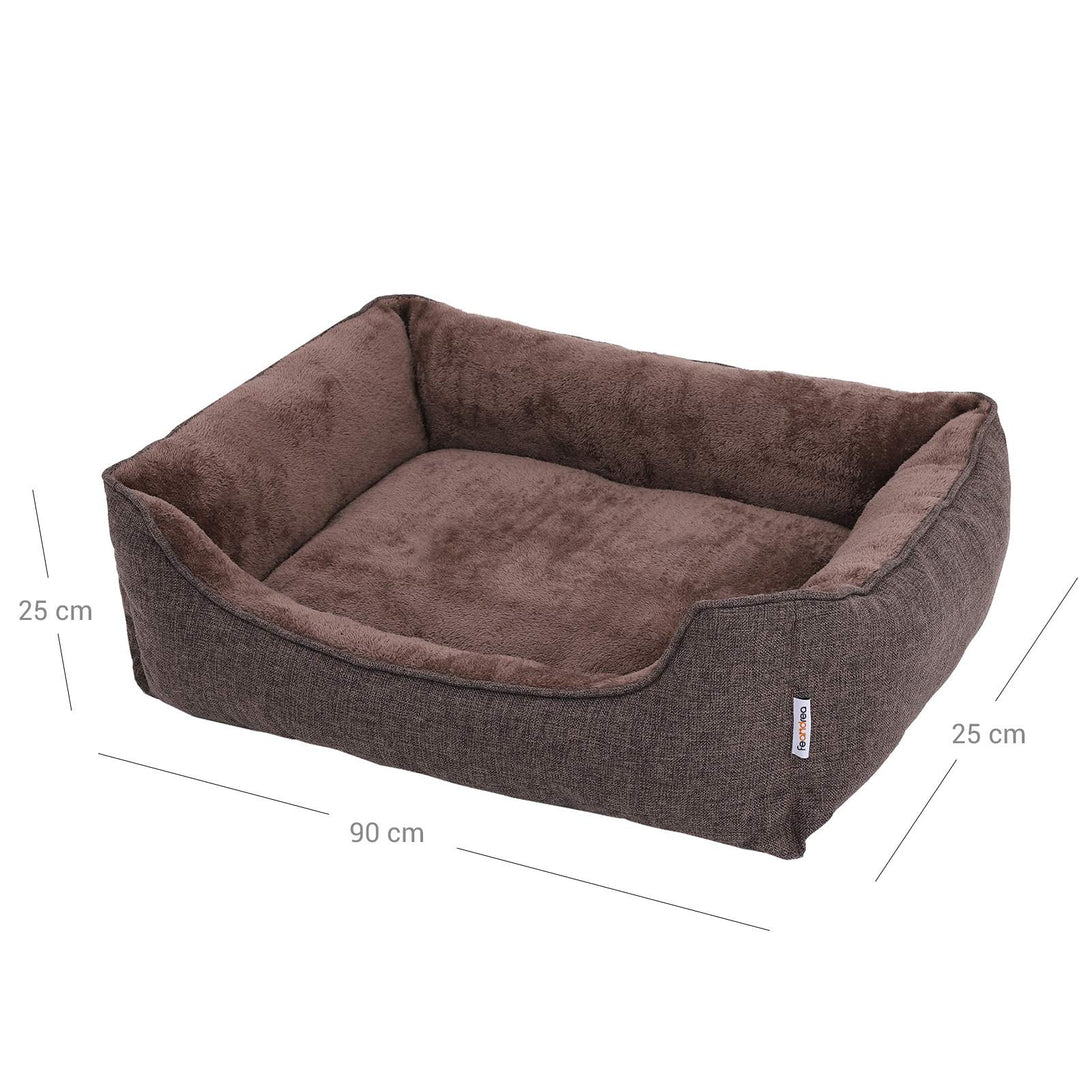 FEANDREA pasja postelja, s snemljivo prevleko, pasji kavč, 90 x 75 x 25 cm, rjava-Vasdom.si