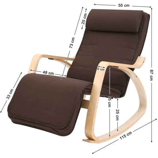 Gugalni stol, počivalnik, s 5-stopinjsko nastavljivo oporo za noge, do 150 kg | SONGMICS-Vasdom.si
