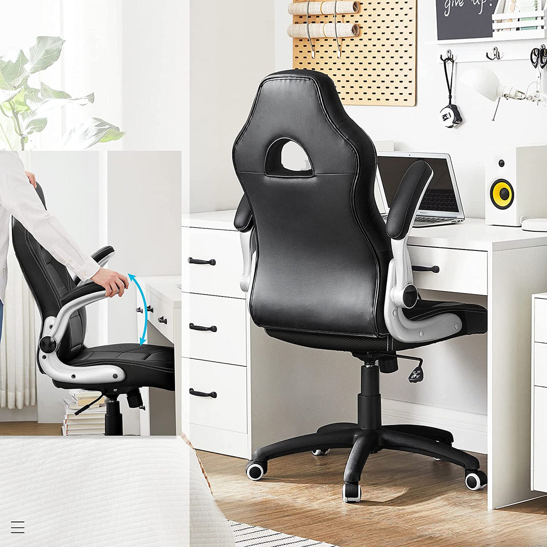 Igralni stol, ergonomski pisarniški stol z zložljivimi rokonasloni in visokim naslonom | SONGMICS-Vasdom.si