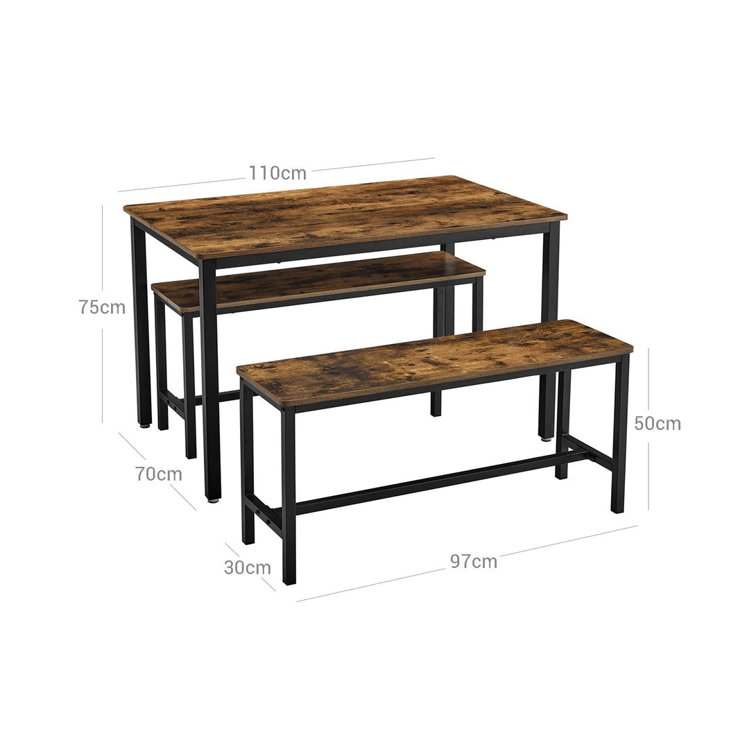 Jedilna miza z 2 klopema, 110 x 75 x 70 cm, rustikalno rjava | VASAGLE-Vasdom.si