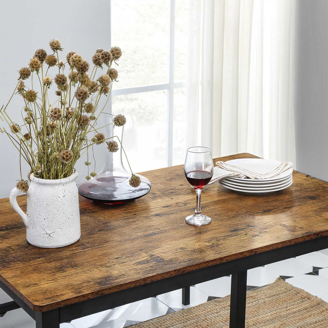 Jedilna miza z 2 klopema, 110 x 75 x 70 cm, rustikalno rjava | VASAGLE-Vasdom.si