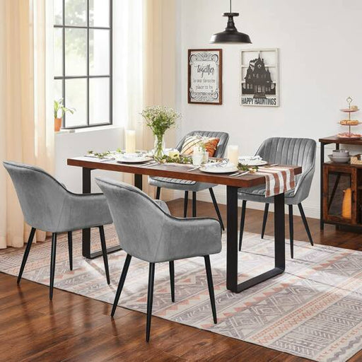 Jedilni stol, žametno oblazinjen stol z naslonjali za roke, svetlo sive barve-Vasdom.si