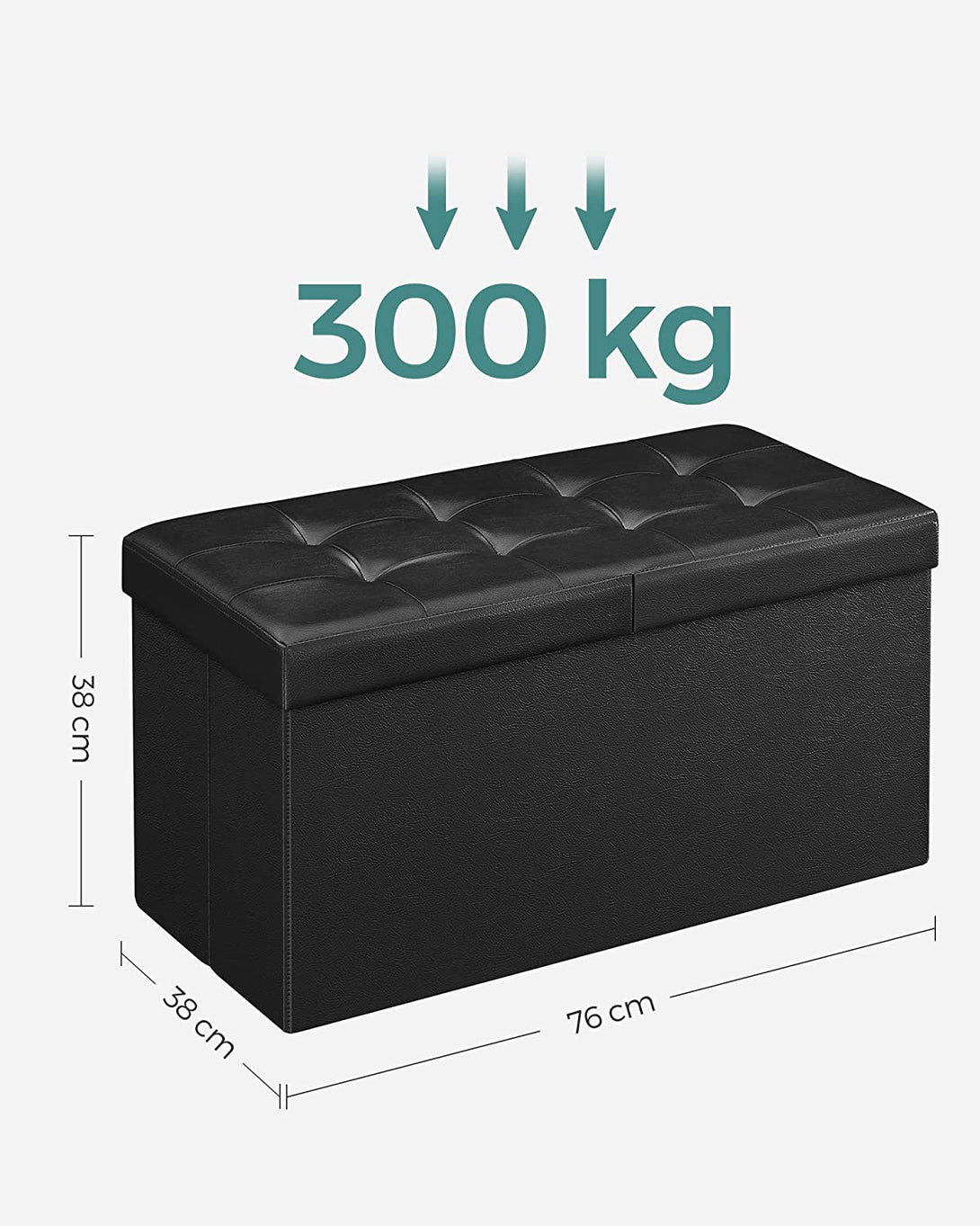 Klop za shranjevanje, zložljiva klop, 80 L, 76 x 38 x 38 cm črna | SONGMICS-Vasdom.si