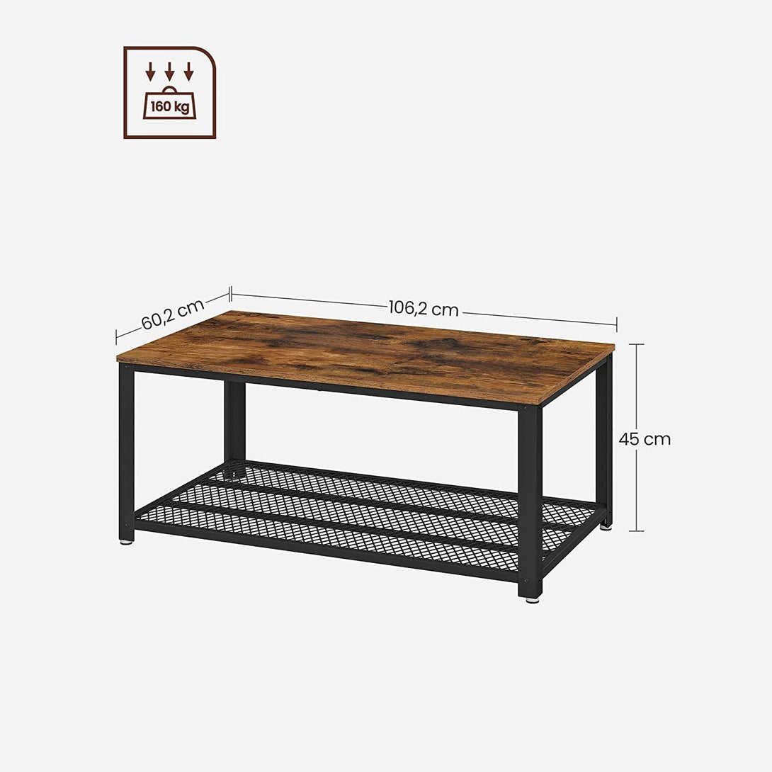 Klubska mizica z rešetkasto polico 106,2 x 45 x 60,2 cm rustikalno rjava | VASAGLE-Vasdom.si