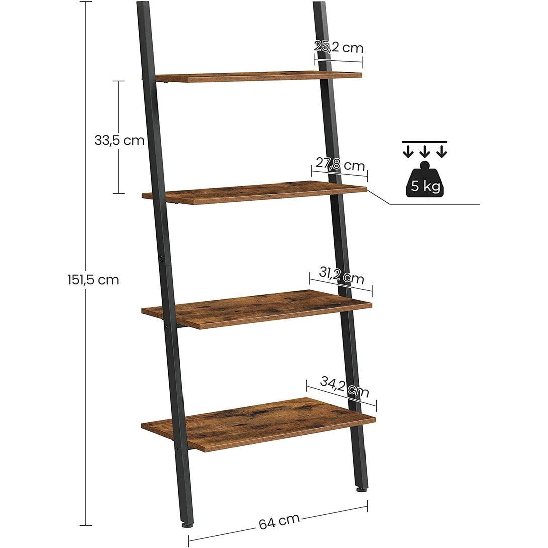 Knjižna polica, 4-nivojska lestvena polica 64 x 35 x 150 cm | VASAGLE-Vasdom.si