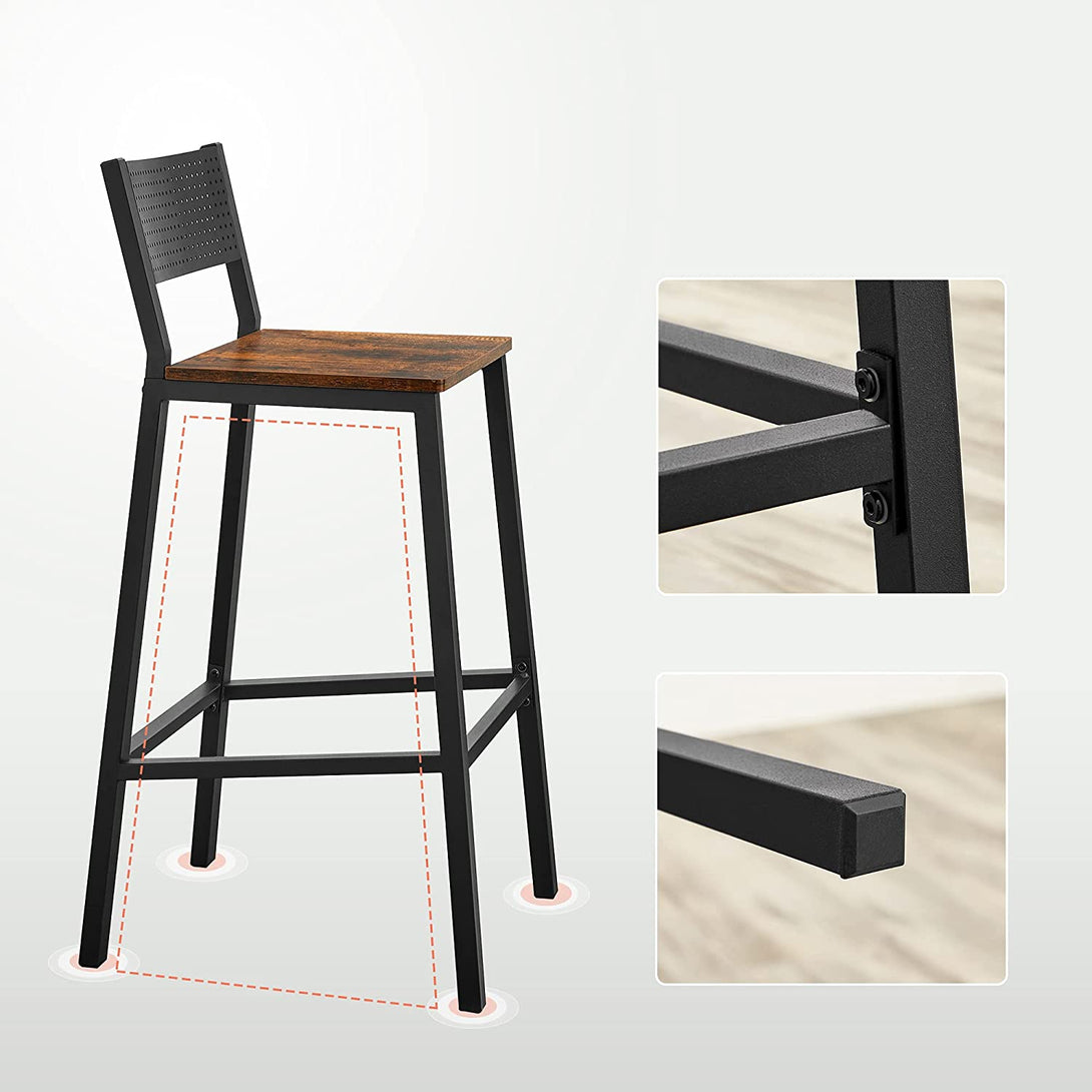 Komplet 2 barskih stolov, kuhinjskih stolov Industrial Design Vintage Brown Black | VASAGLE-Vasdom.si