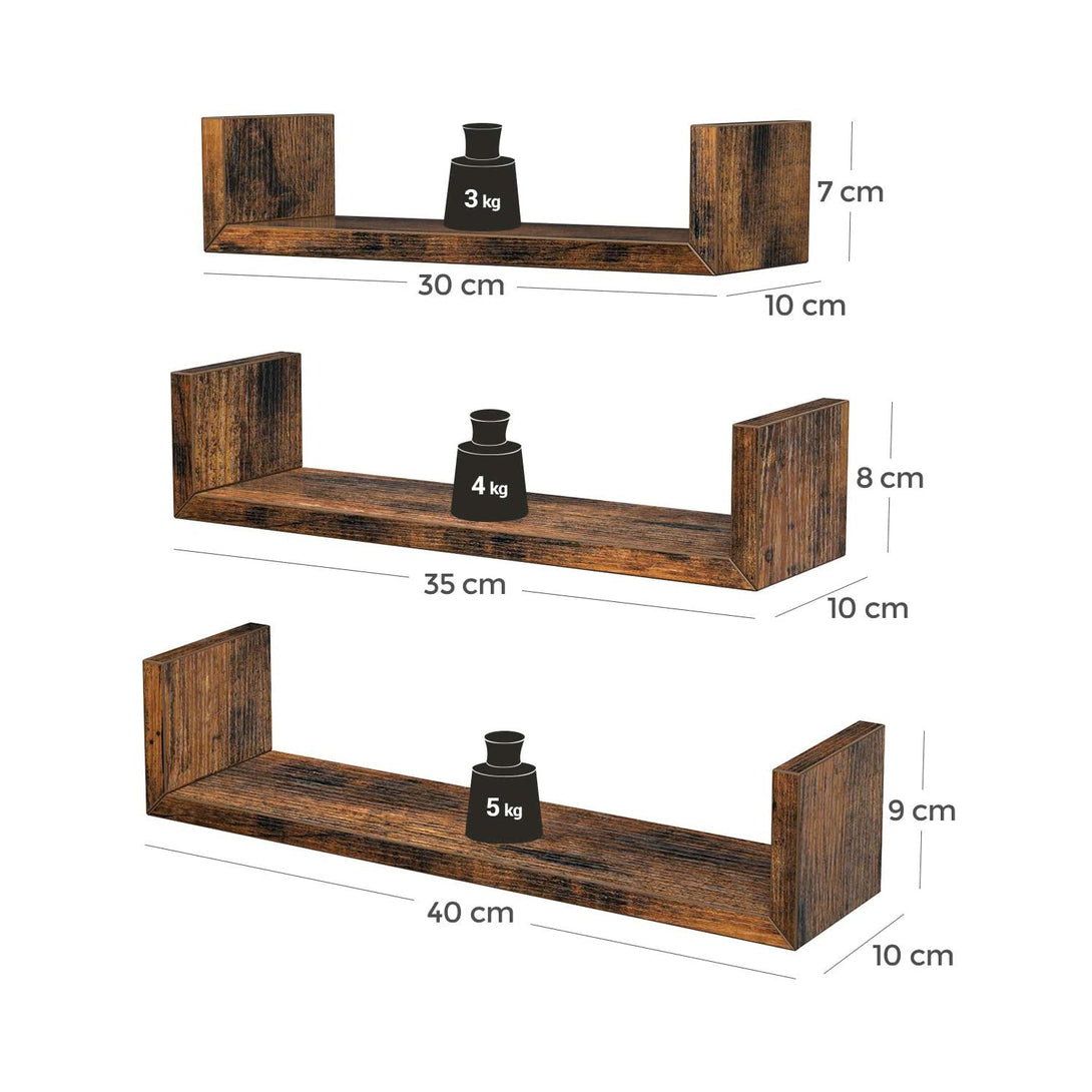 Komplet 3 stenskih lebdečih polic, rustikalno rjav | VASAGLE-Vasdom.si