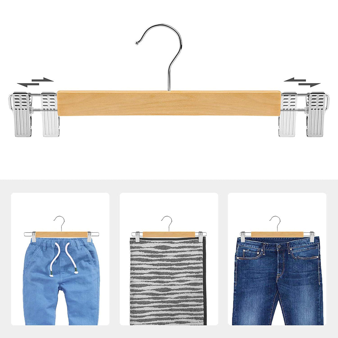 Komplet 8 lesenih obešalnikov za hlače z nastavljivimi sponkami | SONGMICS-Vasdom.si