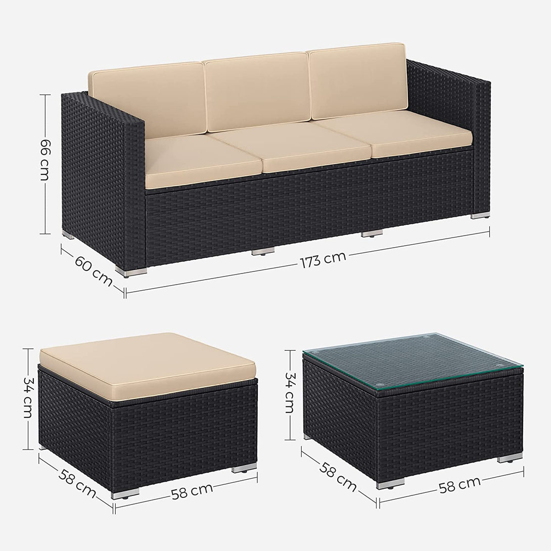 Komplet vrtnega pohištva, 173 x 62 x 66 cm, rjava, taupe | SONGMICS-Vasdom.si
