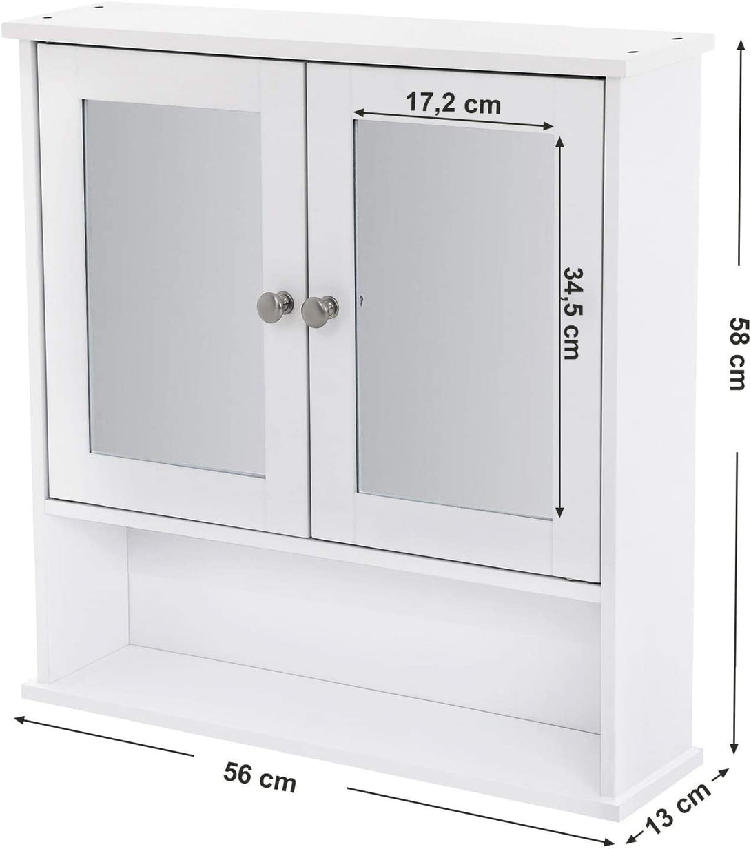 Kopalniška omarica, omarica za umivalnik z vrati z dvojnim ogledalom 56 x 13 x 58 cm | VASAGLE-Vasdom.si