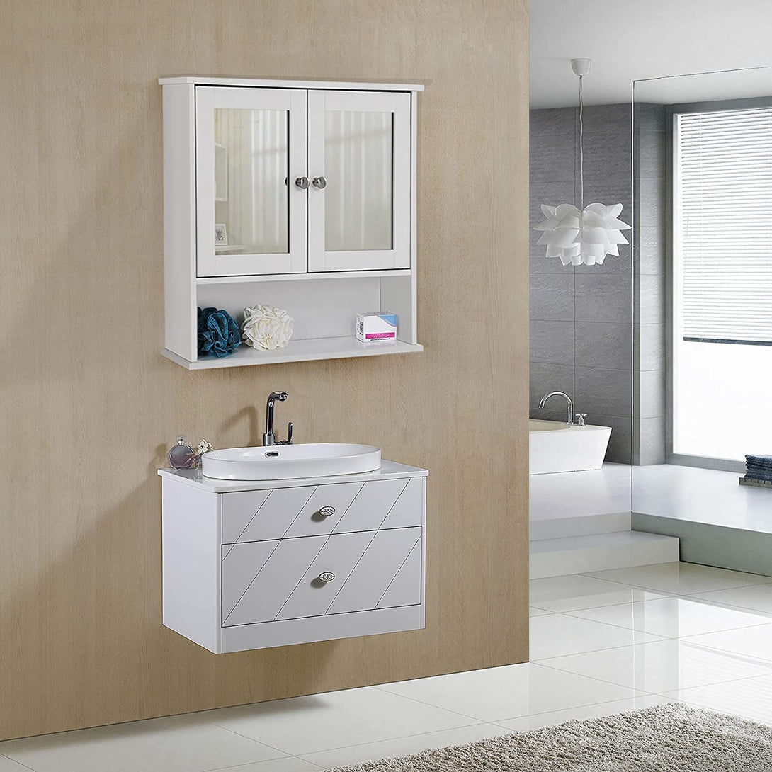 Kopalniška omarica, omarica za umivalnik z vrati z dvojnim ogledalom 56 x 13 x 58 cm | VASAGLE-Vasdom.si