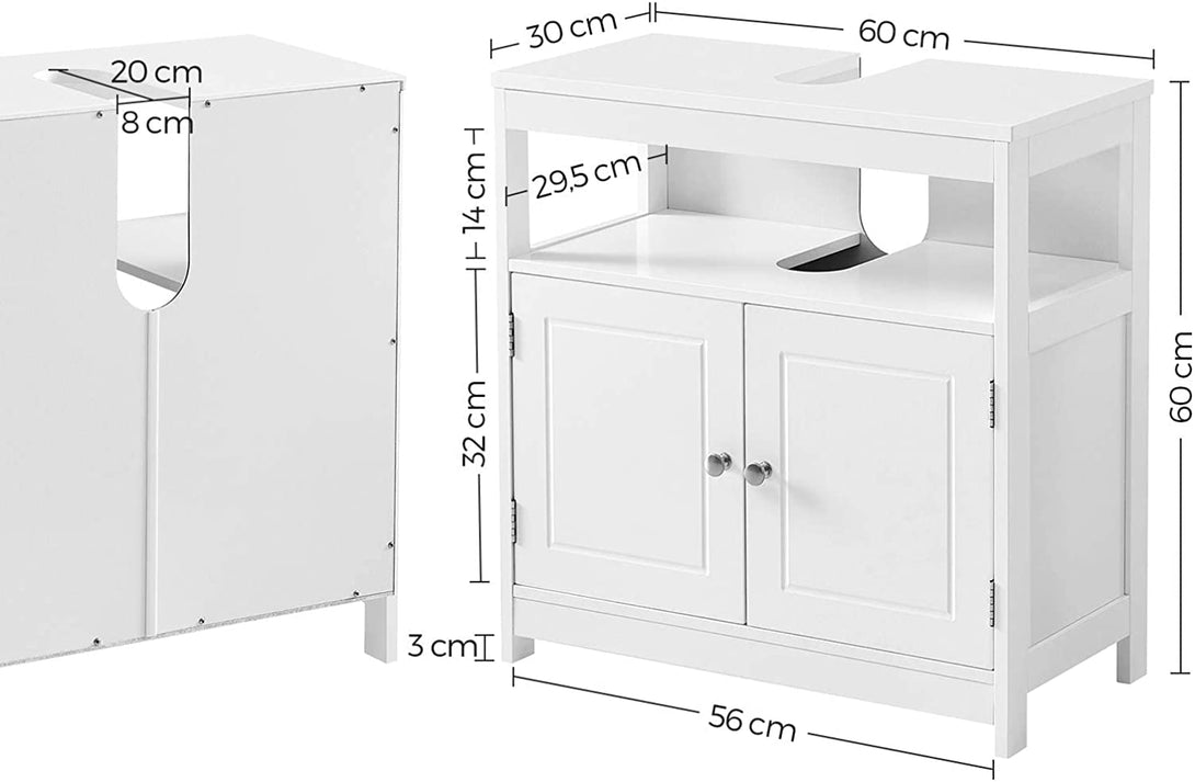 Kopalniški umivalnik z 2 vrati, odprt prekat, 60 x 30 x 60 cm, skandinavski stil, ma | VASAGLE-Vasdom.si