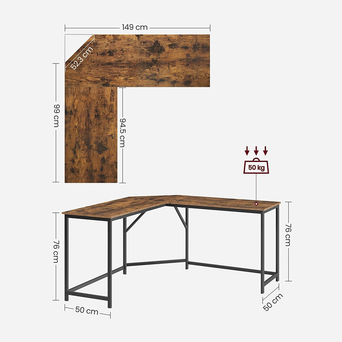 Kotna miza, računalniška miza v obliki črke L, pisarniška miza 149 x 149 x 75 cm | VASAGLE-Vasdom.si