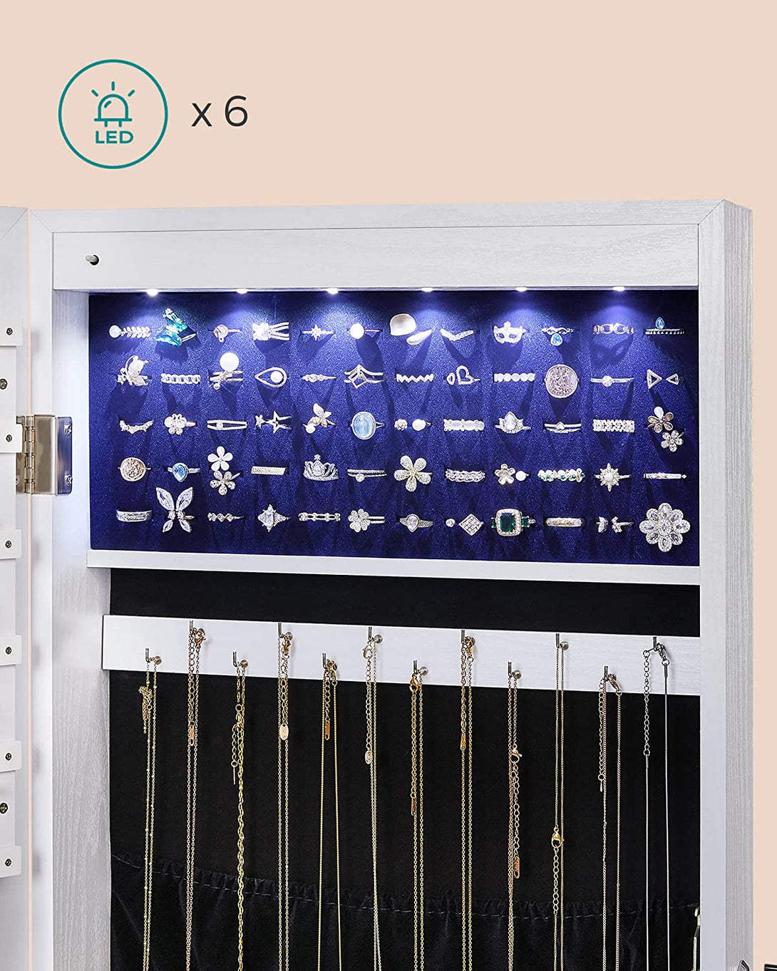 LED držalo za nakit lahko namestite na steno ali vrata 37 x 108 x 9,3 cm | SONGMICS-Vasdom.si
