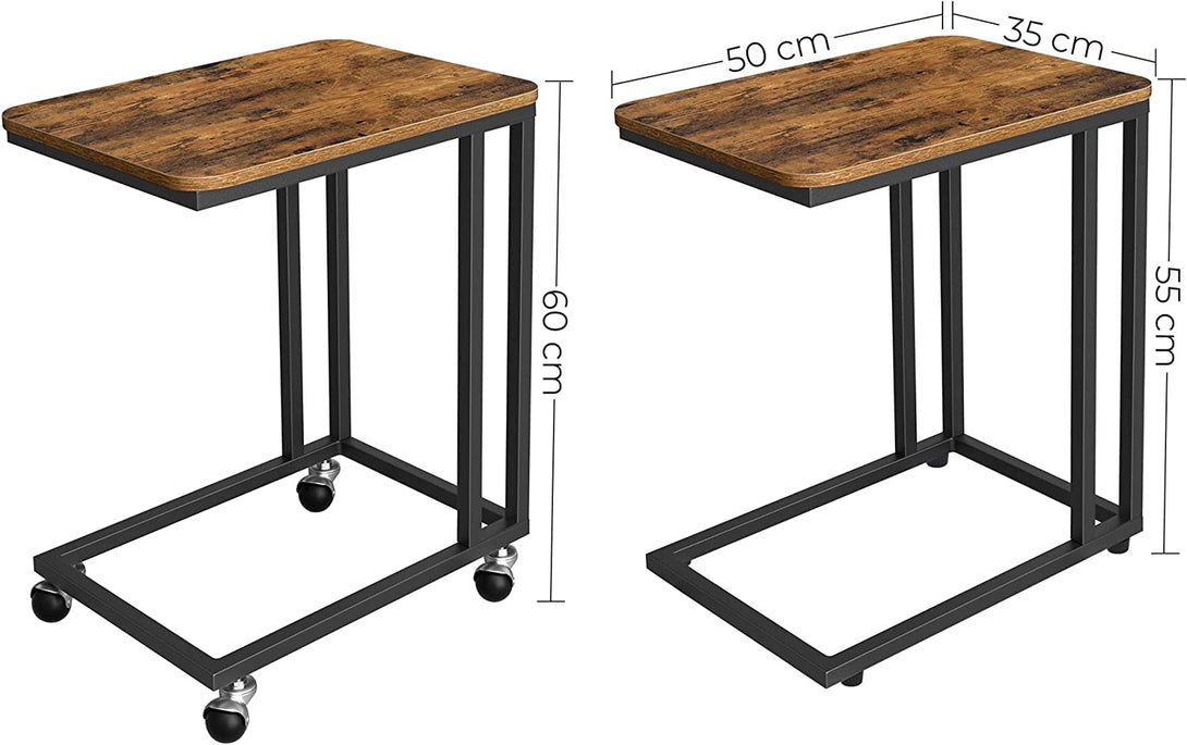 Majhna mizica na kolesih v rustikalnem industrijskem dizajnu, klubska mizica 50 x 55 x 35 cm | VASAGLE-Vasdom.si